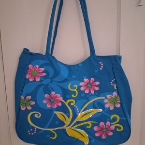 Source Unknown Blue Floral Tote Bag